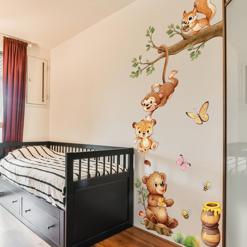 Kids Education Room - Stiker Dinding Vinil Lebah Kupu-kupu Monyet