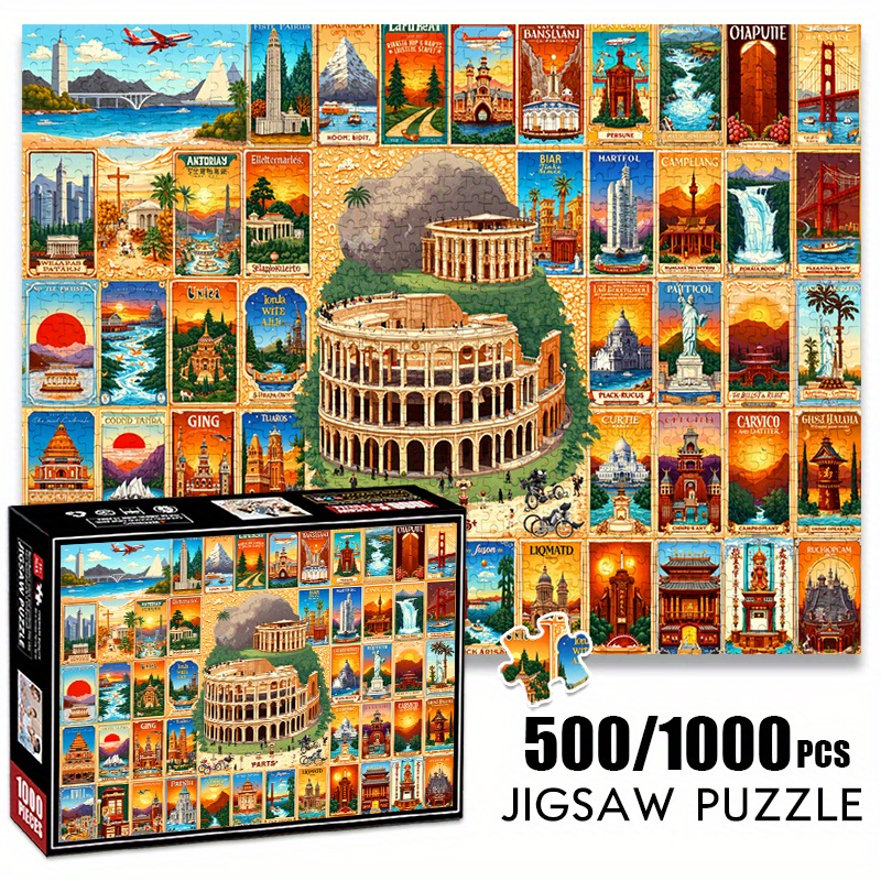 Puzzle Map World - 500/1000 Buah Puzzle Kertas Peta Landmark