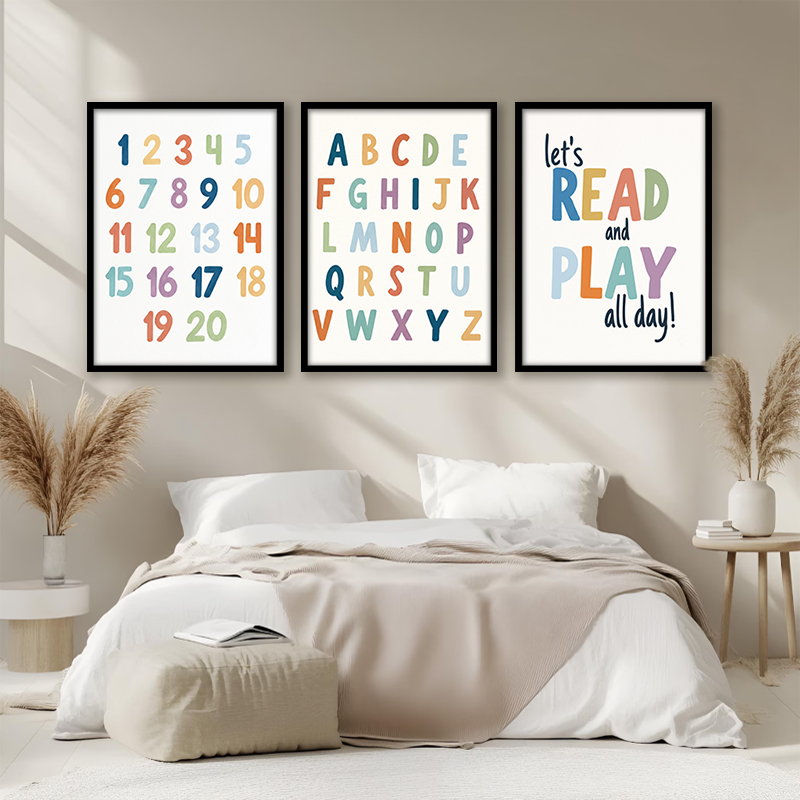 Kids Education Quote - Set Seni Dinding Kanvas Angka ABC