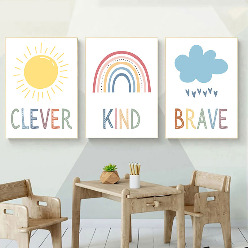Kids Education Quote - Cetak Seni Kanvas Awan Pelangi Matahari
