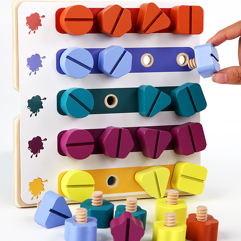 Montessori Shelf Toy - Anak-anak Kayu Sekrup Mur Pembongkaran Bentuk