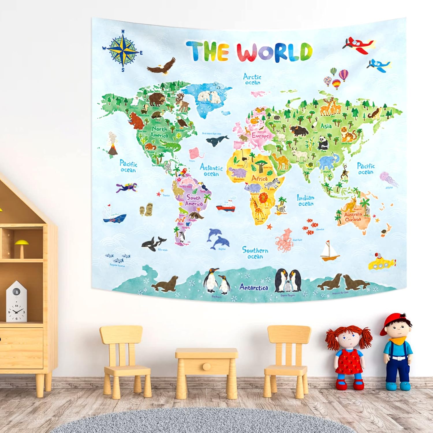 Kids Education Room - Tapestry Dinding Peta Dunia untuk Anak-anak,
