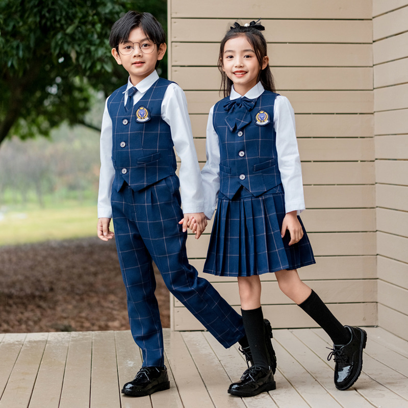 Kids Education School - Setelan Kemeja Rompi Kotak-kotak Inggris Anak-anak