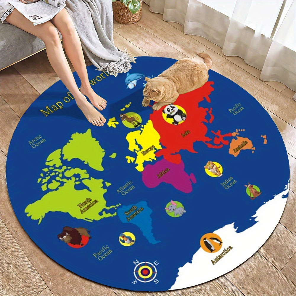 Kids Education Room - Karpet Bulat Peta Dunia Flanel Dekorasi