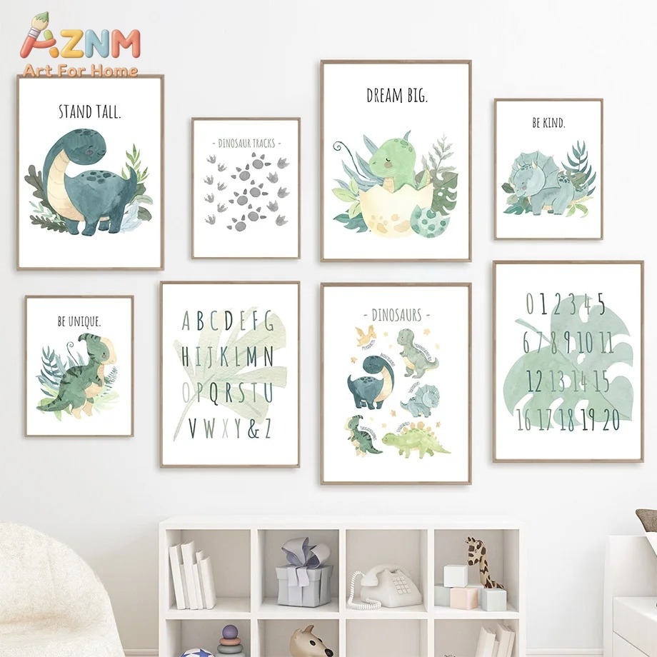 Kids Education Quote - AZNM Lukisan Kanvas Dinosaurus Berwarna Air