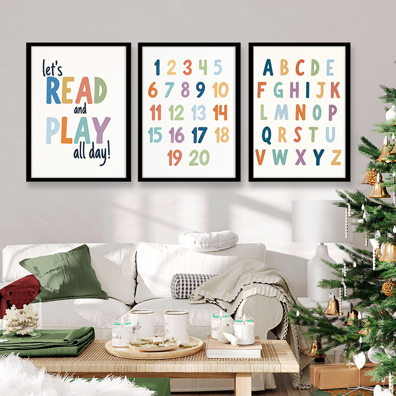 Set Seni Dinding Kanvas Angka  - Kids Education Quote ulasan dan harga