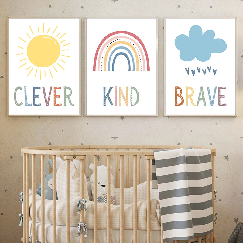 Cetak Seni Kanvas Awan Pelangi - Kids Education Quote ulasan dan harga