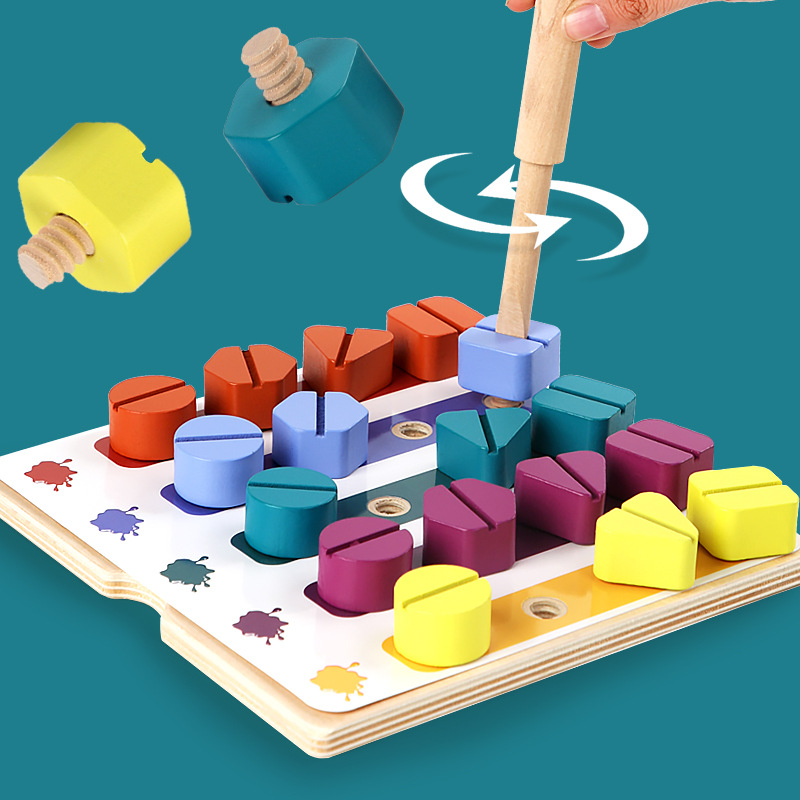 Anak-anak Kayu Sekrup Mur Pemb - Montessori Shelf Toy ulasan dan harga