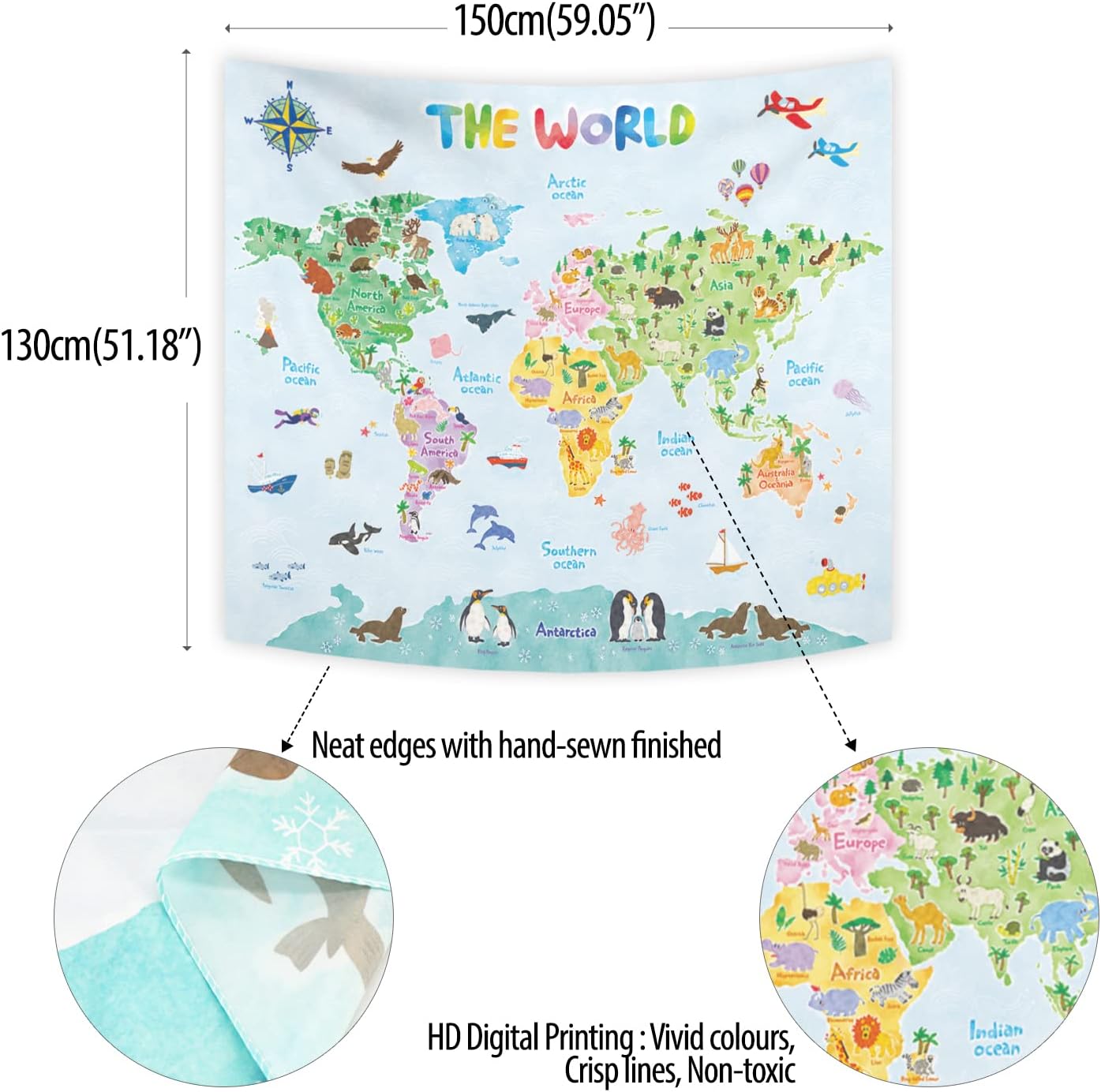 Tapestry Dinding Peta Dunia un - Kids Education Room ulasan dan harga