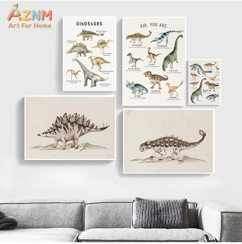 Seni Dinding Kanvas Dinosaurus - Kids Education Quote ulasan dan harga